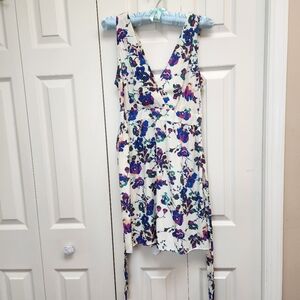 [L] Tea n Rose Floral Sleeveless Sundress Size Large Purple & Blue on White‎